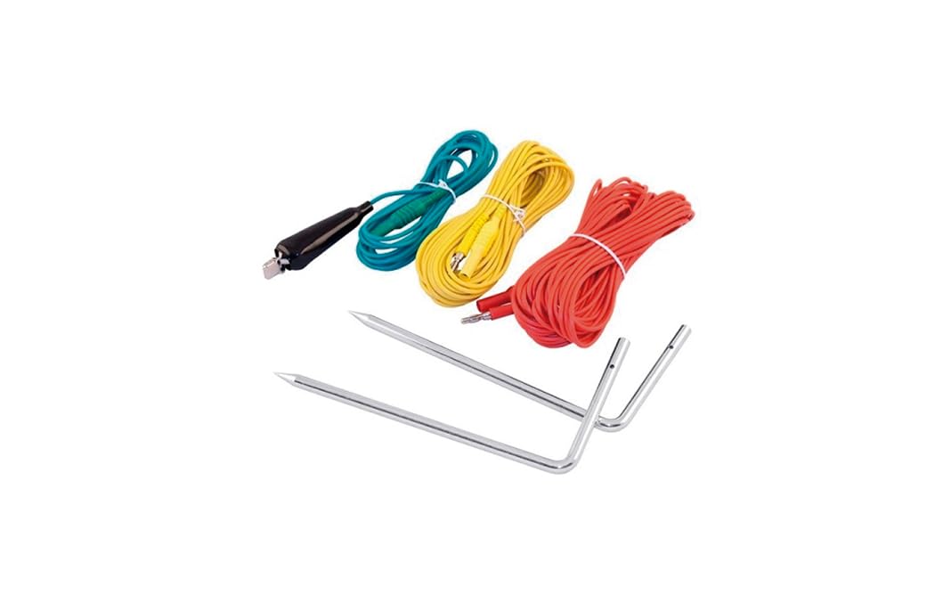 KPS Kit de Medición de Resistencia de Tierra – 4 Picas + 4 Cables de Prueba (2x20 m y 2x5 m) para Comprobación de Puestas a Tierra – Compatible con Multímetros, Telurómetros, Equipos Multifunción