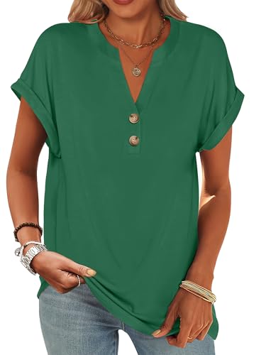 Image of ANRABESS Womens Short Sleeve Henley Tops V Neck Dressy Casual Blouses Summer Trendy Tee Shirts 2026 Vacation Fashion Clothes
