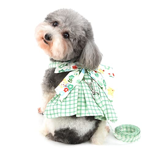Ranphy Plaid Dog Dress Harness For Girls Pet Clothes With Leash Set Princess Dresses Vest Skirt With Bowknot Summer Dog Clothing Walking Outfit Chihuahua Yorkshire Terrier Sundress #TOP11