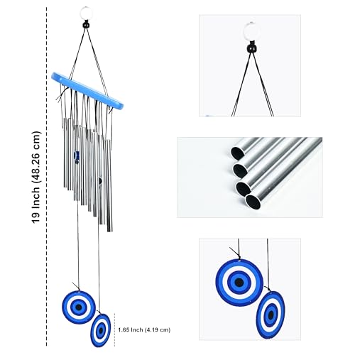 Image of ZAICUS Metal Evil Eye Wind Chimes - Wind Chime for Home and Balcony - Feng Shui Hanging Decor for Positive Energy, Protection & Outdoor Decoration (8 Pipes)