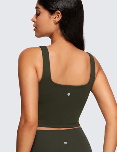 Image of CRZ YOGA Butterluxe Square Neck Crop Tank Top | Light Support, Removable Pads, Yoga, Extremely Soft, Wide Straps, Longline Sports Bras for Women