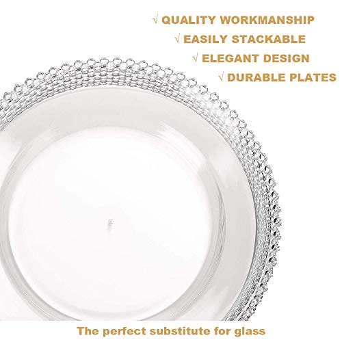 Maoname Round Clear Charger Plates With Beaded Rim, 13 Inch Plastic Plate Chargers For Dinner Plates, Wedding Décor (6, Clear) #TOP4