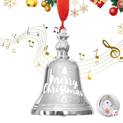 Vuskly Sliver Musical Bell Ornament with Hanging Red Yarn Rope, 8 Songs Christmas Bells for Decoration, Bells Christmas Decor for Weddings, Parties, Christmas Wreaths