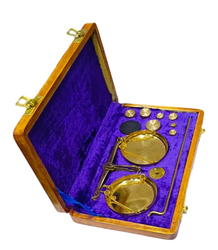 Vintage Antique Brass Jewelry Scale With Velvet Box Goldsmith Weight (Tarazu) Showpiece Levels Measuring Tool With Weight Balance Home Decor -100 Gram Wooden Box #TOP2