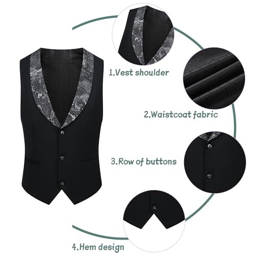 Mens Tuxedo 3 Pieces Slim Fit Suit Blazer Jacquard Peaked Lapel Vest Pants Wedding Prom Business Banquet Performance3