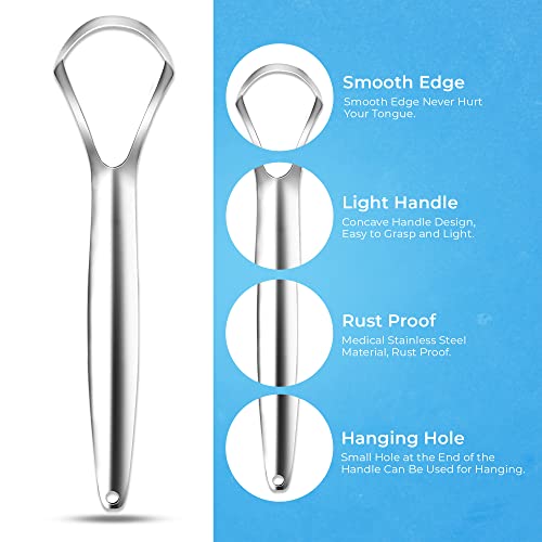 Image of HOKIN Tongue Scraper for Adults with Travel Case (1Pcs Oral Care Pack) - 100% Metal Spoon Shaped Tongue Cleaner, Tough Scraper for Oral Hygiene