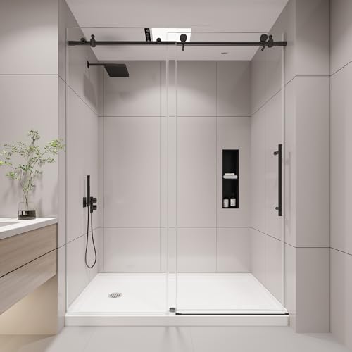 KPUY Frameless Shower Door, 55-60' W x 76' H Sliding Glass Shower Door, 1/4' (6mm) Thick Tempered...
