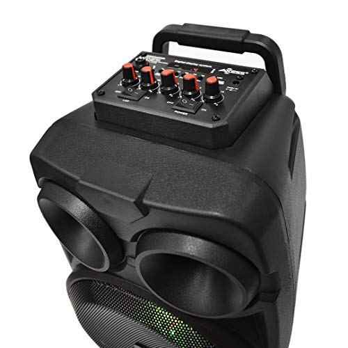 Axess Pabt6019 Wireless Bluetooth Pa 8"+1.5" Loud Party Speaker Disco Lights, Usb/Tf Card/Aux/Fm/Mic Inputs, Bass-Treble Control, Remote, Rech. Battery +9 Volt Adaptor & Wired Mic, Portable #TOP6