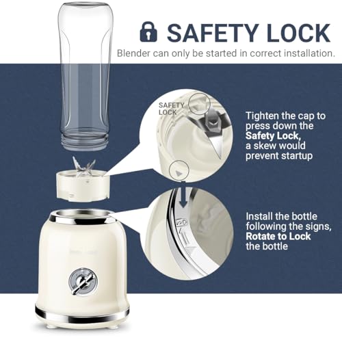 Personal Blender, Roter Mond Powerful Smoothie Blender with 2 Portable Bottle 2 Speed Control & Pulse Function 6 Stainless Steel Blades, BPA Free (Cream) - Image 6