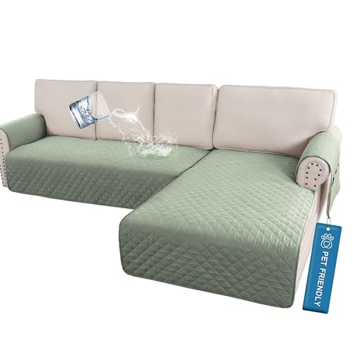 H.VERSAILTEX 100% Waterproof L Shaped Sectional Couch Covers 2 Piece Sofa Cover L Shape Durable Couch Cover for Dogs Washable Sectional(Right Chaise + 3 Seat Sofa, Pale Aqua)