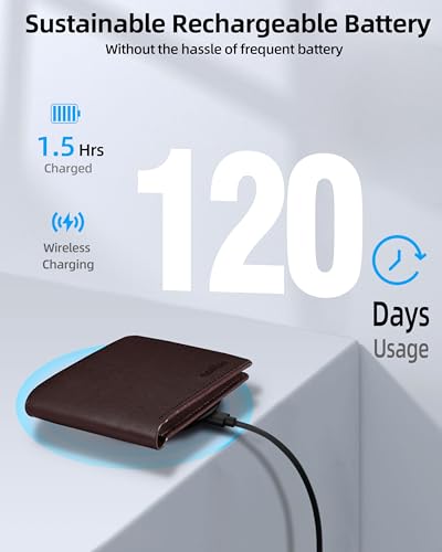 Image of Wallet for Men, Built-in Bluetooth Tracker with Apple Find My (iOS Only), Air Tag Wallet, Leather RFID Blocking Bifold Mens Wallets with GPS Tracker, Rechargeable, Gift for Him, Brown