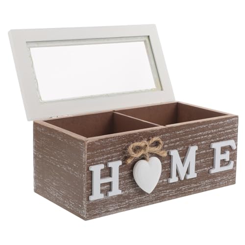 FRCOLOR Scatola Legno Vintage con Scomparti Divisi Organizer per Bustine Tè e in Legno Naturale Cassetta da Esposizione Retro per Cucina Ufficio e Casa Design Distressed