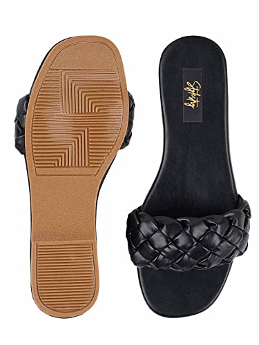Image of Shoetopia Women's Braided Flat Slip-On Sandals Comfortable || Open-Toe Casual Slides for Summer, Beach