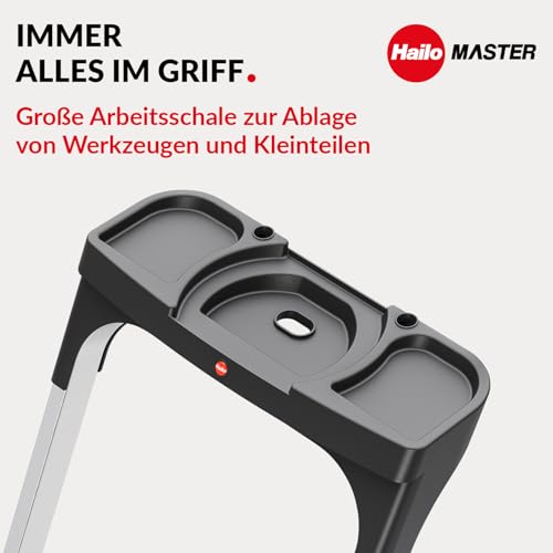 Hailo Master TL100 Topline 3-in-1 Alu Teleskopleiter - Flexible Arbeitshöhe 3-5 Stufen belastbar bis 150 kg - 2,65-3,09 m Arbeitshöhe einstellbar - extragroße Plattform - Leiter ausziehbar - Aluleiter