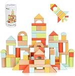 OOOK 100pcs Blocs de construction pour les enfants 1-3, Blocs en bois pour les jeunes avec seau de rangement et sorcellerie de forme, jouets Montessori pour 1 2 3 Jouets d'apprentissage pour les filles et les garçons de l'âge d'un an