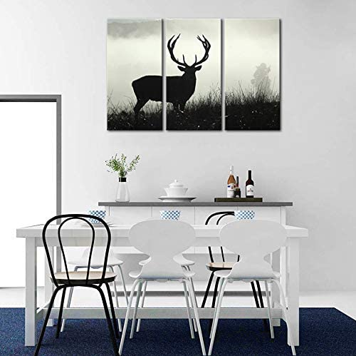 Innopics 3 Piece Canvas Wall Art Wildlife Deer Silhouette Abstract Animal Painting Pictures Black And White Artwork Stretched Modern Home Office Decor 12X24Inchx3Pcs #TOP4