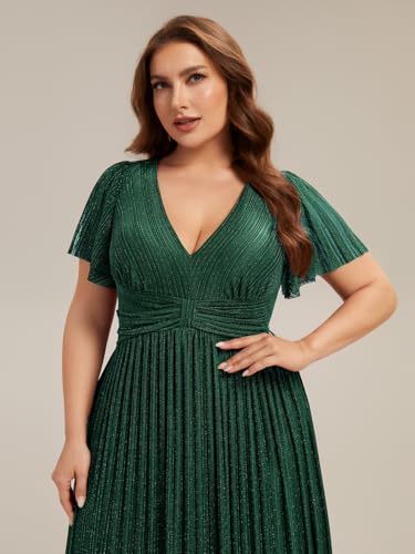 Image of Ever-Pretty Women's Plus Size Glitter Formal Dresses for Curvy Women A Line V Neck Gala Mother of Bride Dress Evening Gown