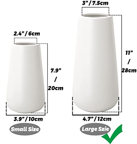 11 Inch Tall Matt White Ceramic Vases for Flowers & Pampas Grass, Classic Rustic Style Decorative Vase for Home Decor Table Centerpieces - Image 3