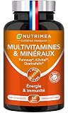 Multivitamines et Minéraux – 26 Nutriments - Vitamines A, B, C, D, E, K + Fer, Chrome, Magnésium & Zinc + Choline, Lutéine & Ginseng - Energie, Vitalité, Puissance - Fabrication Française - Nutrimea