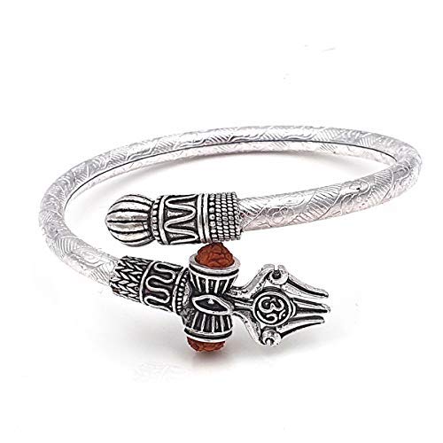 Aleafa Armlet Presents Designer Bracelet Kada for Men (Silver - Om,Trishul,Rudraksha,Damroo) #Aport-3073