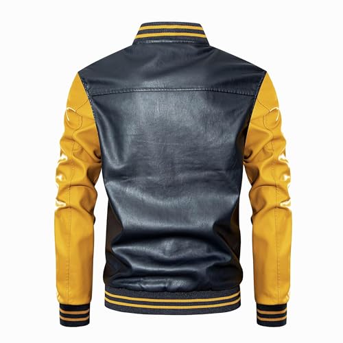 chuida Men's Vintage Stand Faux Leather Jacket Motorcycle PU Jacket Casual Baseball Stand Collar Slim Fit Coat3