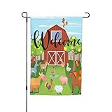 Garden Flags Cute Colorful Farm Animals Wooden House Premium Yard Flag Green Trees Cartoon Painting