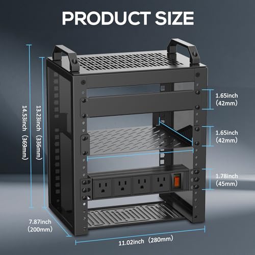 Image of 10Inch Mini Server Rack,6U Network Rack with Rack PDU Power | Depth of 7.87 inches. Suitable for IT Equipment, Networks, Servers, Audio and Video Equipment.