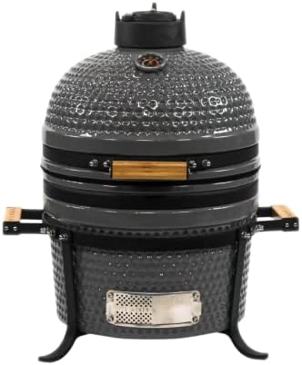 VESSILS 12.6-in W Kamado Charcoal BBQ Grill – Heavy Duty Ceramic Barbecue Smoker and Roaster with Built-in Thermometer and Stainless Steel Grate