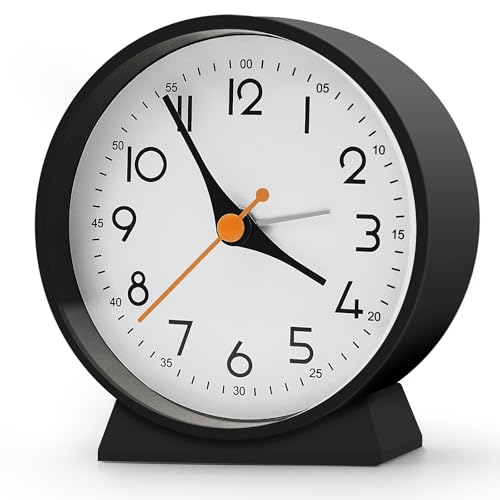 Azyh Despertador analógico sin tictac, pequeño reloj de mesa