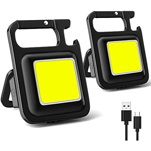 Pocket Mini LED Flashlight Torch, COB Rechargeable Keychain Small Flash Light 800 Lumen, Portable Magnetic Waterproof Keyring Torch, Work Light for Workshop, Auto, Repairing, Emergency, 2 Pack Cover