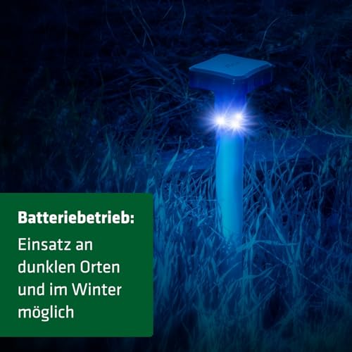 GARDIGO Ochrona przed dzikimi zwierzętami z niebieskim światłem LED | odstraszacz dzikich zwierząt z rozpraszaniem 360° do ogrodu | odstraszanie dzikich zwierząt dzięki niebieskiemu światłu | na