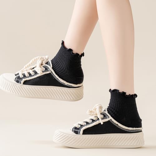 Image of Mcool Mary Womens Ankle Ruffle Socks Casual Cotton Frilly Breathable Cute Knit Lettuce Trim No Show Socks 6 Pack