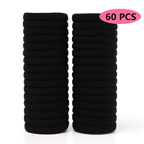60 PCS Black Hair Ties No Crease Ouchless Ponytail Holders No Metal Hair Bands Hair Elastics Soft Rubber Bands for Girls and Women