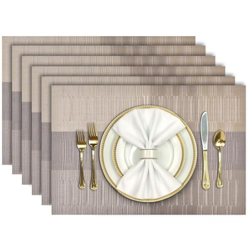 Image of Placemats for Dining Table Set of 6 | PVC Woven Table Mats for Dining Table | Washable Non Slip Dining Table Mats | Heat Resistant Table Place Mats for Kitchen Dining Table | Easy Clean Table Mats