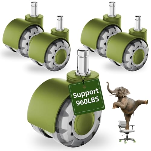 2'' Office Chair Wheels, Heavy Duty Desk Chair Caster Wheels Replacement, Mute Rubber Rotating Chair Wheels for Hardwood, Floors, Carpet, Universal Standard Stem Size Fit 11x22 mm, Set of 5 (Green)