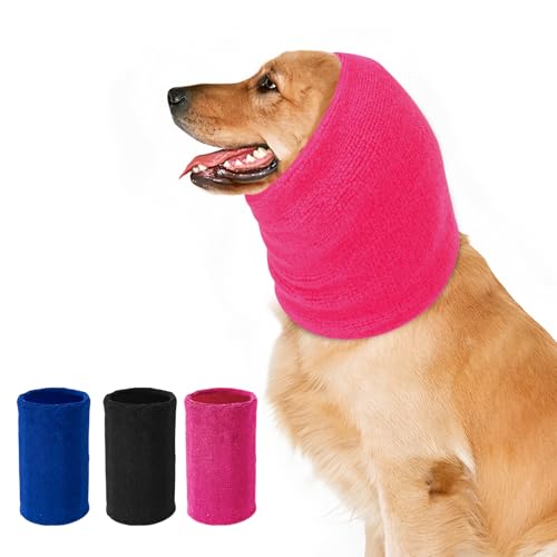 Ohrenschützer für Hunde Lärmschutz,Anti-lärm Ohrenschutz Hund, Pet Earflap Head Wrap,Haustier Schallschutzhaube (Rose Rot, L)