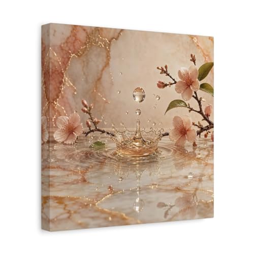 Cadre fleurs de cerisier rose et or pour illuminer un mur sombre