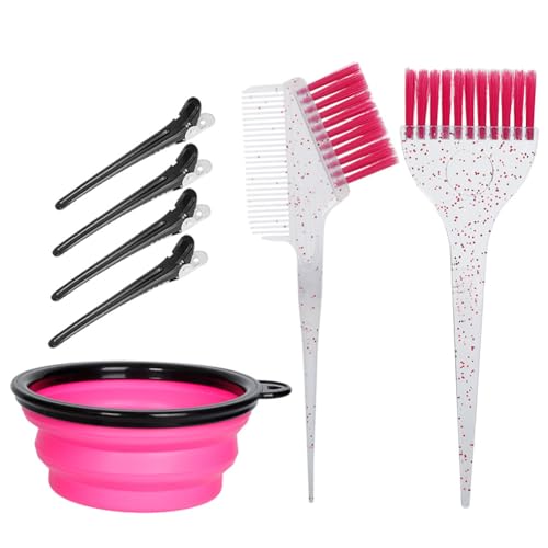 MOONMINI Hair Dye Color Brush and Bowl Set, Color Bowl Brushes Tool Mixing Bowl Kit Tint Comb for Hair Tint Dying Coloring Applicator (Pink&Clear)
