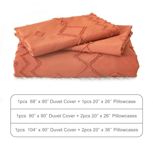 Image of EMME Boho Duvet Cover Twin Size Pumpkin - 2 Pieces Soft & Breathable Tufted Boho Shabby Chic Embroidery Bedding Set for All Seasons, 1 Duvet Cover with 1 Pillow Shams & Zipper Closure (Pumpkin, Twin)