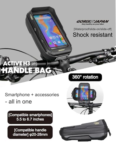 GORIX Sacoche de guidon étanche pour smartphone - Support pour smartphone - Durable - Écran tactile - Rotation à 360 degrés - Pour vélo de route et VTT (Active H3)