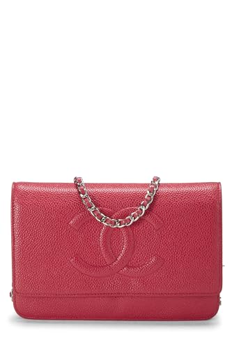 Pre-Loved Red Caviar Timeless 'CC' Wallet on Chain (WOC), Red