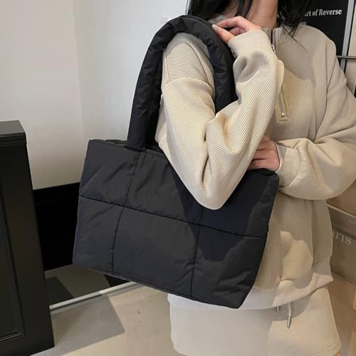 Puffer Tote Bag for Women Puffy Shoulder Handbag Lightweight Bubble Quilted Tote Bag Puffer Purse for Work Travel Gym2