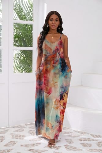 Image of vunahzma Womens Casual Fashion Sleeveless Plus Size Loose Long Sexy Maxi Dress with Pockets