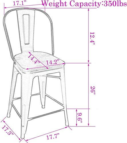 Butacos giratorios de metal Changjie Furniture para cocina y bar, espalda alta, set de 4, color negro mate con asiento de madera, altura 26 pulgadas miniatura 3