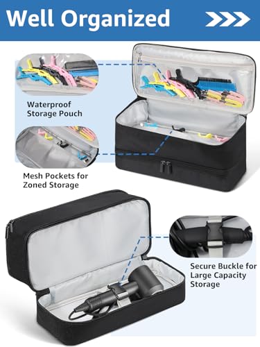 LIONVISON Hair Dryer Travel Bag: Portable Double-Layer Storage Bags - Black Hair Dryer Brush Carrying Case Organiser for Shark Flexstyle/Dyson Airwrap Styler/Volumizer and Attachments - Bag Only - Image 6