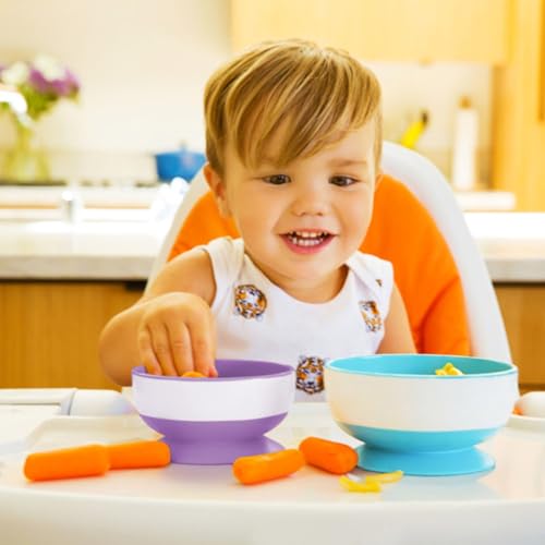 Image of Munchkin Stay Put Suction Bowls for Baby and Toddler,Blue /Green /Purple,3 Count (Pack of 6)