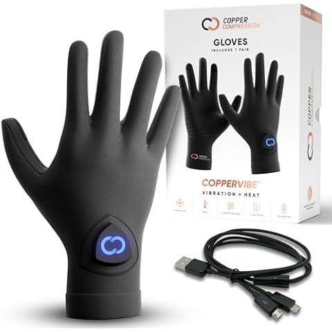 Copper Compression CopperVibe Vibration + Heat Therapy Gloves Heated Hand Massage for Arthritis, Carpal Tunnel, Neuropathy Pain Relief, Rheumatoid, Tendonitis, Raynauds for Women & Men - 1 Pair Cover