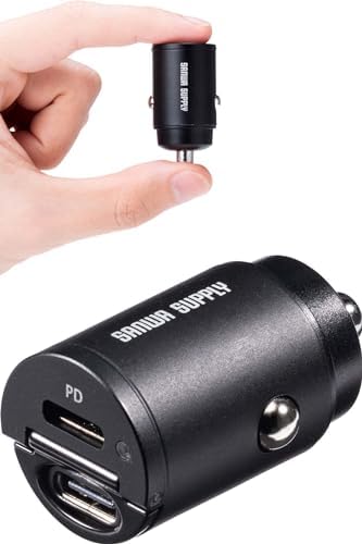 サンワダイレクト カーチャージャー Type-C×2ポート 30W PD対応 5V/4.8A 超小型 12V/24V車対応 シガーソケット 200-CAR088C