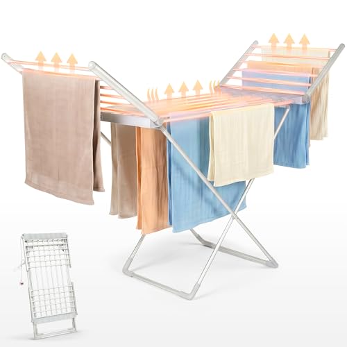 JUPPLIES Tendedero Eléctrico Plegable de Pie | Tendedero con Calefactor, 20 Tubos Calefactables | Secado Rápido 2–4 h | Base Antideslizante | Estendal Electrico para Uso Interior | MAX 10kg