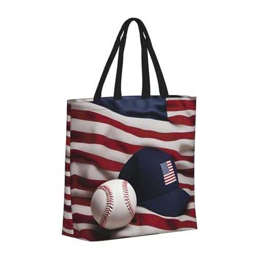 American Flag And Baseball Print Tote Bag Large Women Casual Shoulder Bag Handbag For Outdoors Holiday Weekender Travel Gifts2